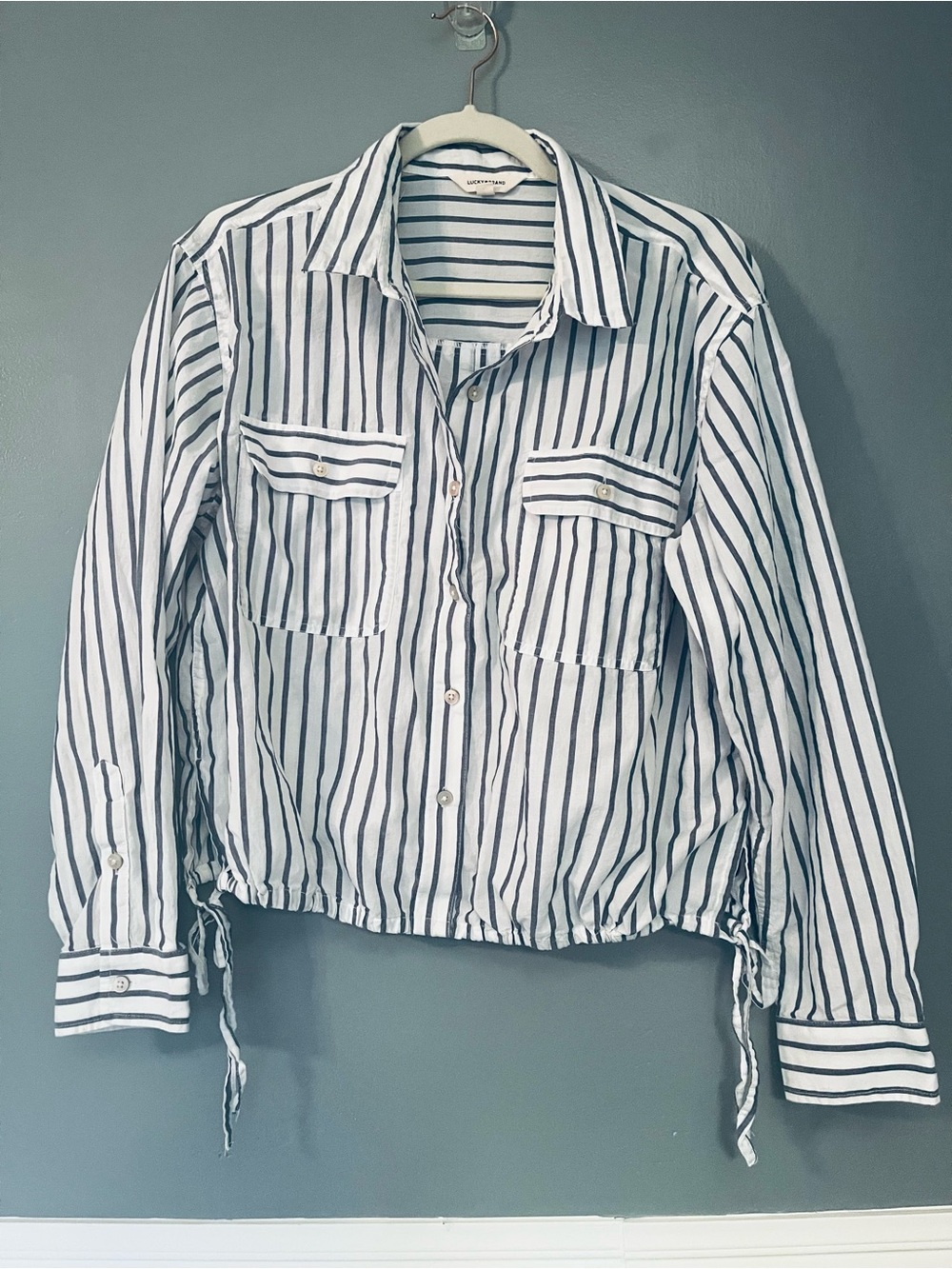 Lucky Brand White Shirt with Navy Stripes